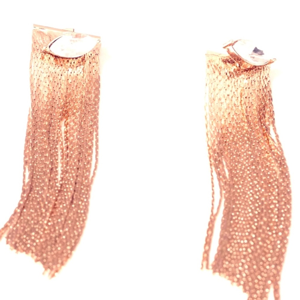 18K Gold Crystal Marquis Fringe Earrings